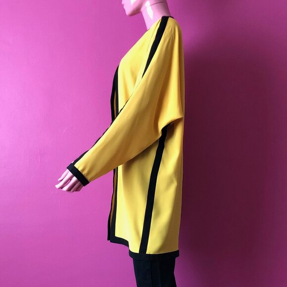 Vintage 80s L Lightweight Jacket Yellow Black Lilli Ann Open Front Dolman Sleeve - Picture 4 of 9